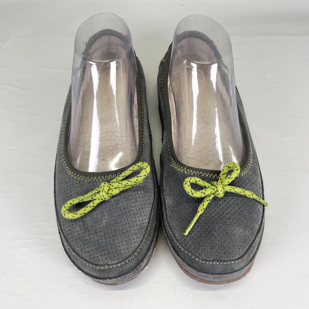 L.L.Bean Slippers Womens Size 8 Gray Suede Fleece Lined Perforated Slip On Moc - Picture 4 of 10